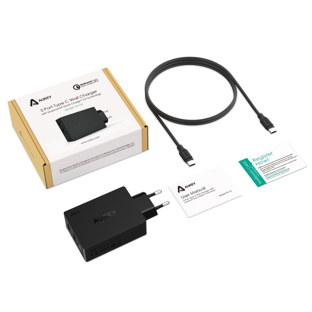 AUKEY Quick Charge 3.0 USB C 3 port charger PAY4 CELTEC